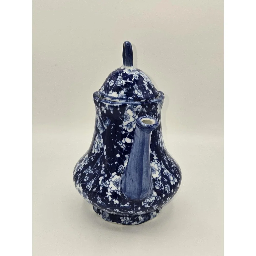 Antique Blue and White Chintz Floral Ceramic Teapot‎ with Lid Calico Style